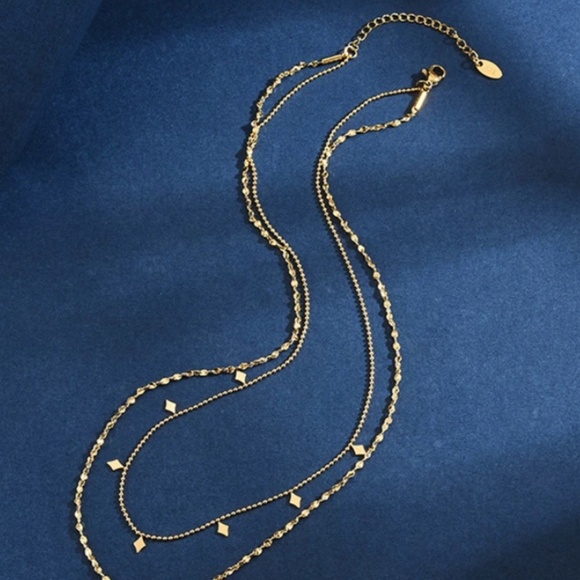 18K Layered Diamond Shaped Tassel & Rope Style Chain Necklace - Picture 5 of 8